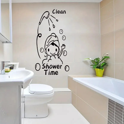 Vlean Show Time Bath Wall Stickers Bathroom Decoration for Living Room Cute Girls Gift Wallpaper for Shower Cubicle Home Decor