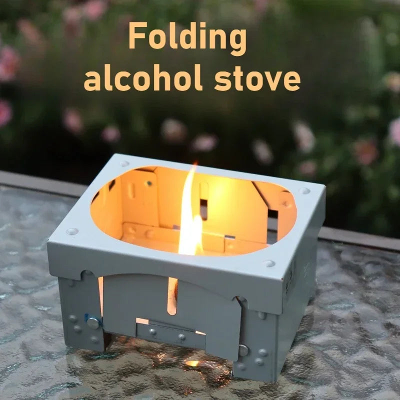 1 Mini Cooker Burner Portable Camping Equipment Windproof Folding Alcohol Card Stove Cookware Grill Picnic EDC Outdoor Mini Tool