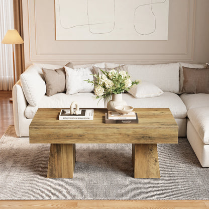 Tribesigns Vintage Coffee Table, 120cm Wooden Accent Center Tables with Thick Base, Modern Low Cocktail Tea Furniture for