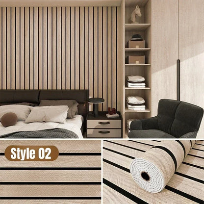 Self-Adhesive Wood Grain Wall Panels Vinyl with Vertical Slats Wallpaper for Living Room Bedroom Kitchen Bathroom TV Backsplash