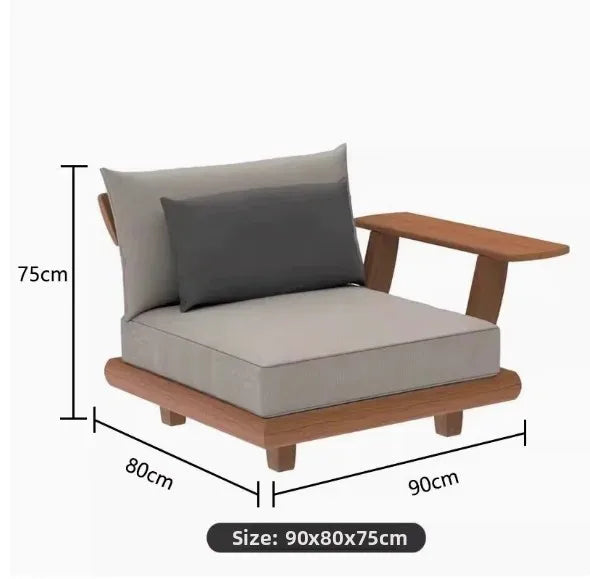 Patio Sofa Set, Made of Imported Teak Wood, Outdoor-grade Waterproof Fabric, Crack-resistant, Suitable for Outdoor Use.