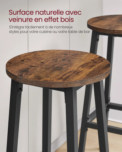 VASAGLE Bar Stools, Set of 2, Height 74 cm, Footrest, for Kitchen, Living Room, Dining Room