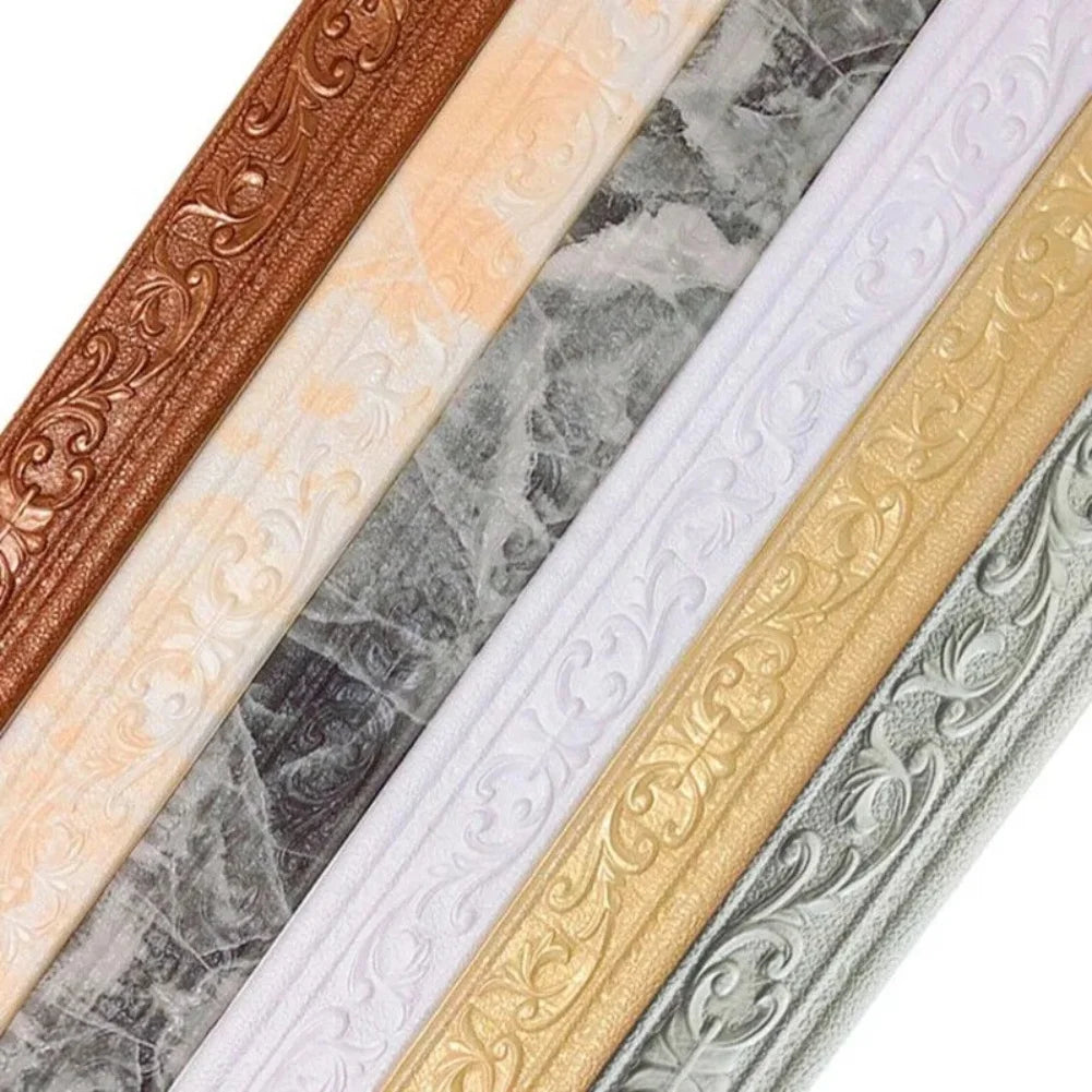 Self-Adhesive Trim Flexible Wallpaper Border Wall Trim Line Skirting Border Decor 3D Pattern Living Room TV Background Stickers