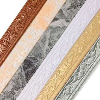 Self-Adhesive Trim Flexible Wallpaper Border Wall Trim Line Skirting Border Decor 3D Pattern Living Room TV Background Stickers