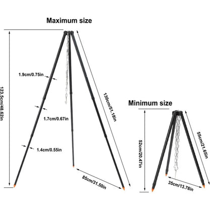 Camping Tripod for Cooking, Portable Adjustable Outdoor Cooking Campfire Tripod Grill with Hanging Chain, Suitable for Cook Camp