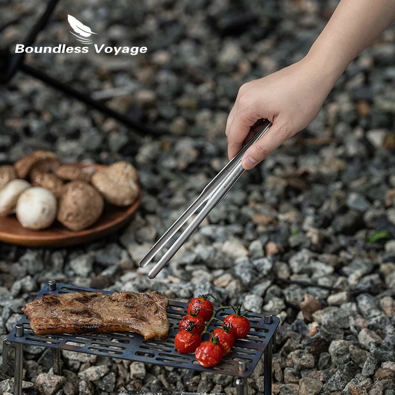 Boundless Voyage Titanium BBQ Tongs Ultralight Food Clip Heat-Resistant & Rustproof Titanium Grilling Tongs Ti1014T