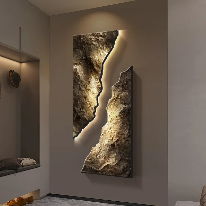Living Room Decoration Painting Lamp Modern Luxury LED Rock Shape RC Wall Light Indoor Corridor Background Wall Mural Lights