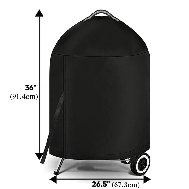 210D Cloth Cylindrical BBQ Cover With Top Handle,Outdoor Oven Cover PU Waterproof Coating Protection Hood Round Grill Cover