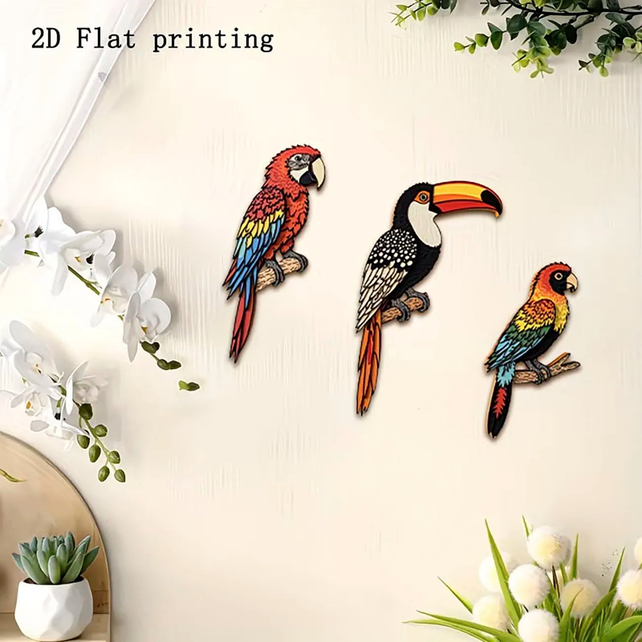 3Pcs Tropical Bird Wooden Wall Decor Set, Parrot Toucan Wood Wall Art for Home
