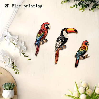 3Pcs Tropical Bird Wooden Wall Decor Set, Parrot Toucan Wood Wall Art for Home