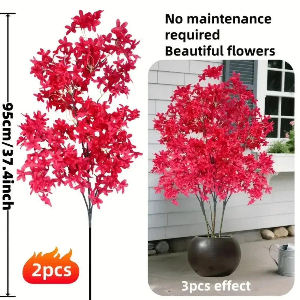 2/3Pack Large Artificial Cherry Blossom Plants | 95cm Realistic Red Flowers with Long Stems, Suitable for Indoor/Outdoor Decor