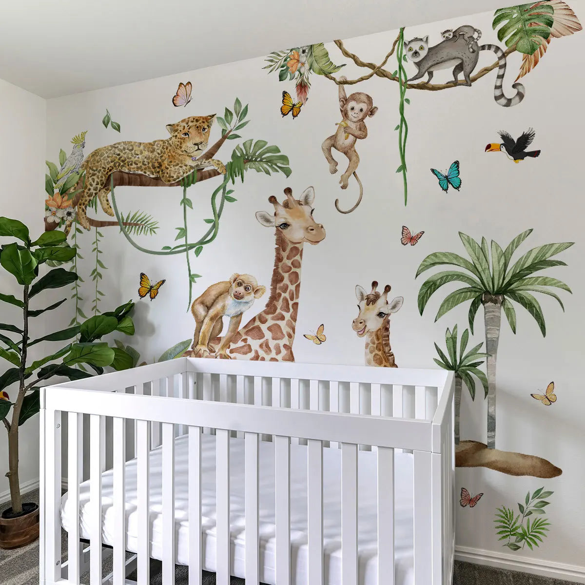 Large Forest Animals Wall Sticker Jungle Safari Giraffe Monkey Leopard Wallpaper for Kids Room Baby Bedroom Nursery Decoration