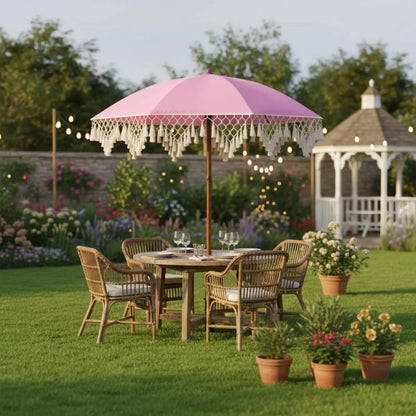 Tassel Patio Umbrella Portable Tassel Beach Umbrella Garden Sunshade with Tassels Sturdy 8-Rib Construction for Market Vendors