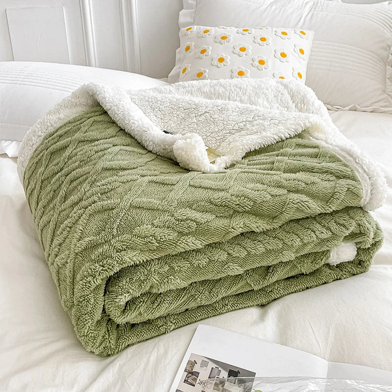 Home Thick Bed Blanket Lamb Cashmere Fleece Plaid Blankets Winter Warm Double Sided Throw Sofa Cover Newborn Wrap Kids Bedspread