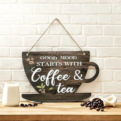 1 Set of Rustic Wooden Coffee and Tea Signs，11.8 Inch Farmhouse Kitchen Decoration，Suitable for Coffee Lovers，Indoor and Outdoor