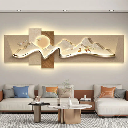 Modern Luxury Led Living Room Decoration Painting Background Wall Mural Simple High-End Banner Hanging Painting Home Appliance