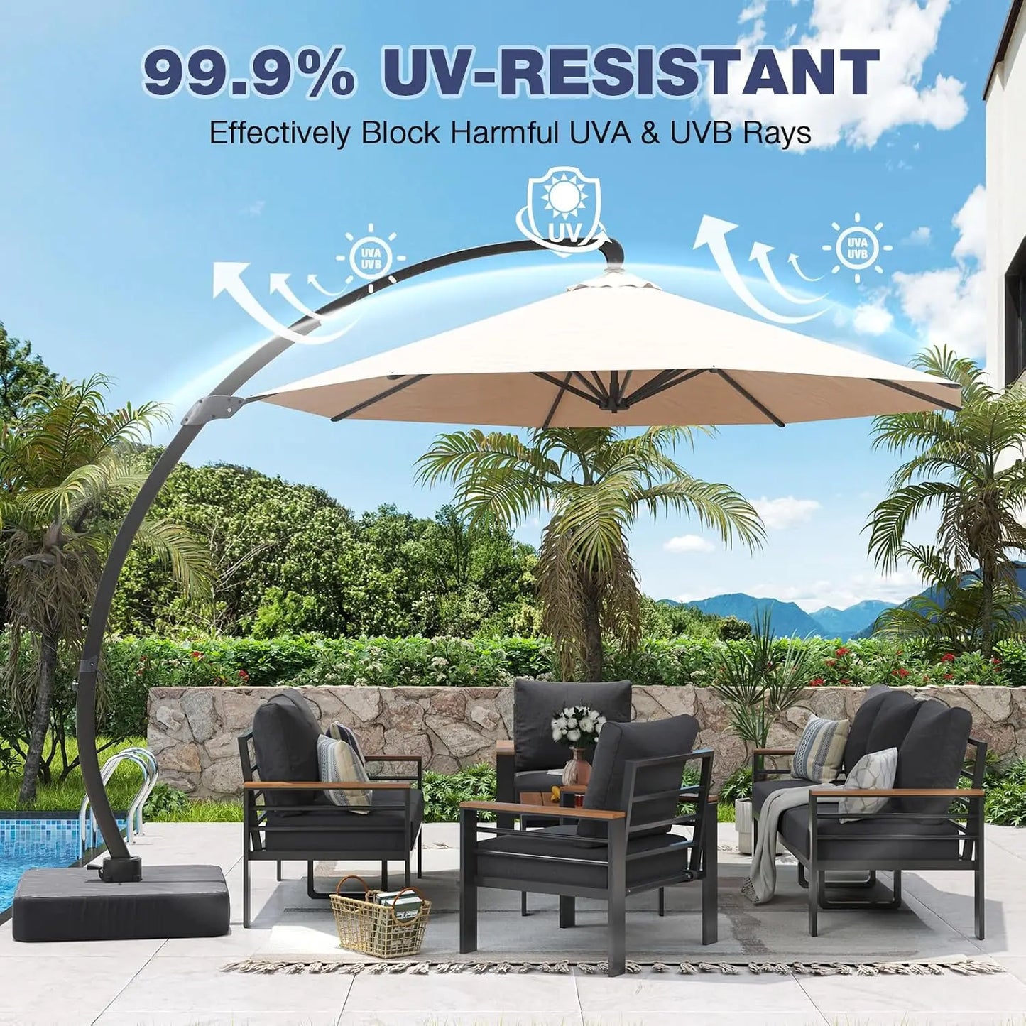 7-Seat Oversized Aluminum Patio Set, Washable Thick Cushions, Coffee Table & Umbrella, Custom