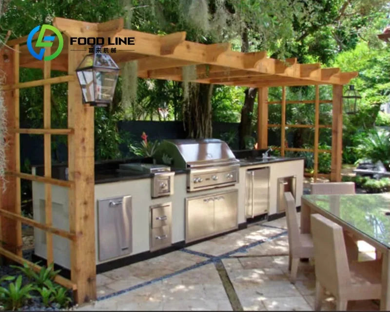 customize Outdoor Kitchen Island Modular Units Stainless Steel Gas Grill Sink Drawers Weather Resistant Patio Design