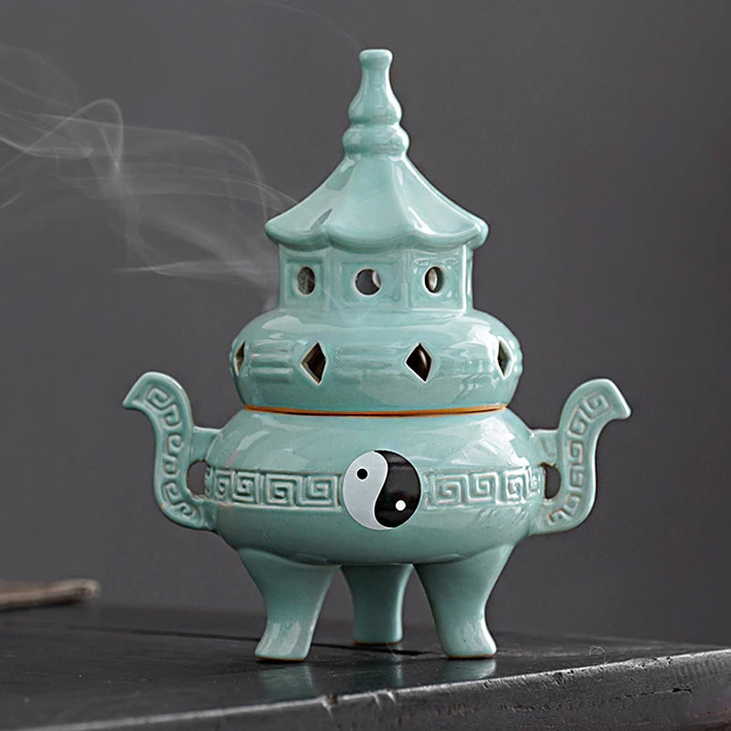 Tall Tai Chi Eight Trigu Stove Living Room Decoration Creative Home Indoor Plate Incense Burner Ceramic Incense Burner