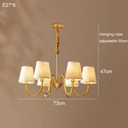 Medieval Living Room Copper Chandelier Retro Dining Room Modern Luxury Fabric Hanging Lamp Bedroom Simple Pendant Lighting
