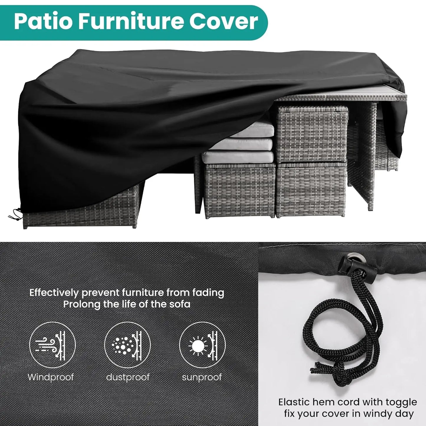 7pc Wicker Patio Furniture Set Dining Table Chairs Ottoman Outdoor Garden Grey, Custom