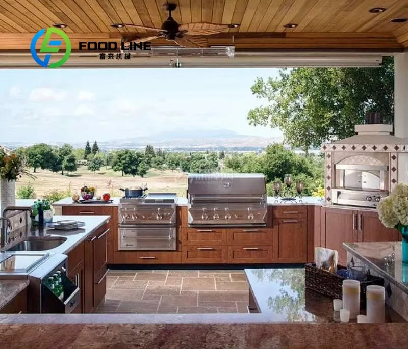 customize Outdoor Kitchen Island Modular Units Stainless Steel Gas Grill Sink Drawers Weather Resistant Patio Design