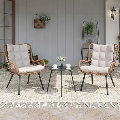 Outdoor Bistro Set, Small Patio Furniture Set with Coffee Table and Thick Cushions, Front Porch Furniture for Lawn, Garden