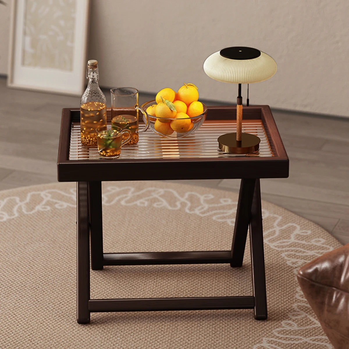 Tea-Colored Outdoor Folding Bamboo Side Table - 15.75"x11.81" Weather Resistant Lightweight for Camping Patio