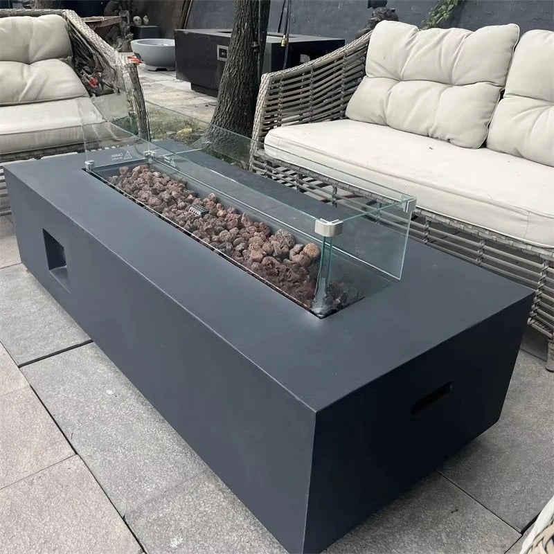 Customized Modern Portable Fireplace Concrete Rectangle Gas Fire Pit for Outdoor Heating