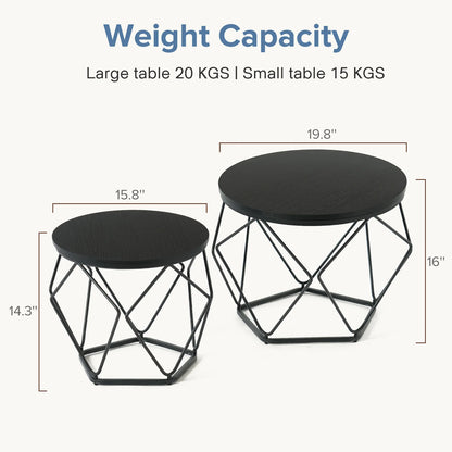 JHK 20IN Round Geometric Coffee Table Set of 2 Movable End Tables for Living Room Nesting Side Tables with Hidden Storage