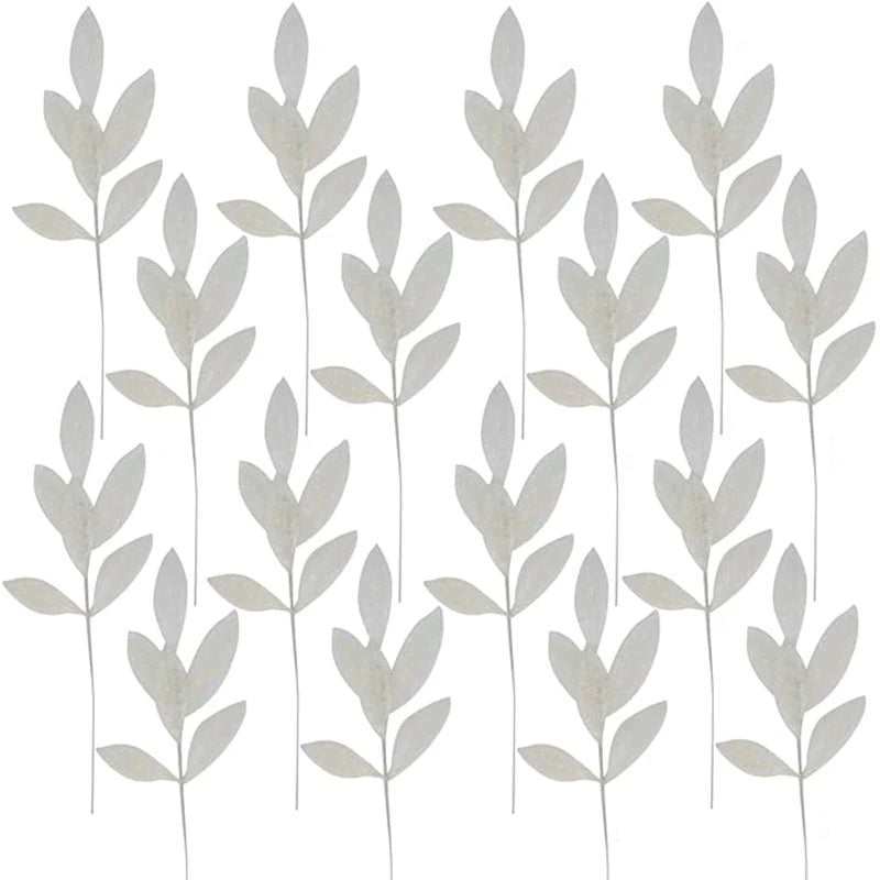 5Pcs Christmas Decoration Glitter Artificial Leaves Bouquet Xmas Tree for Home Decor DIY Wreath Crafts Gift Garland Accessories
