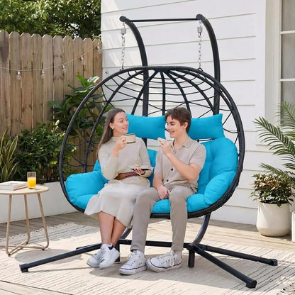 2-Person Wicker Hanging Egg Chair with Stand- 700 lb Capacity, Indoor/Outdoor Double Egg Swing Hammock Chair , Customized