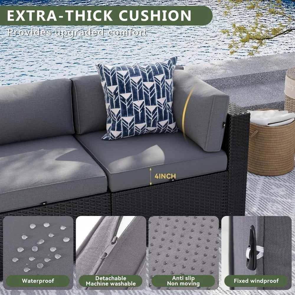8-Piece Wicker Patio Sectional Sofa Set with 44" Fire Pit Table & Thickened Cushion for Outdoor, Custom