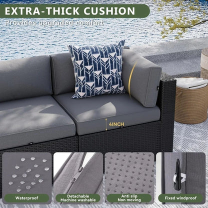 8-Piece Wicker Patio Sectional Sofa Set with 44" Fire Pit Table & Thickened Cushion for Outdoor, Custom