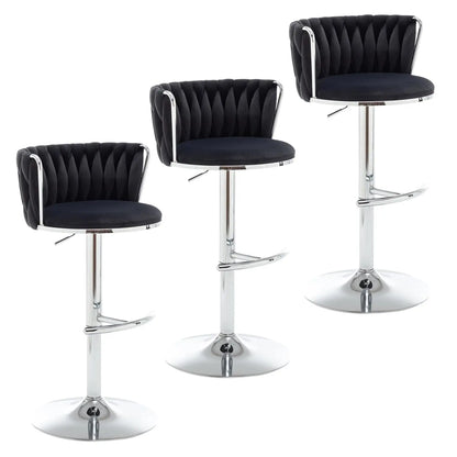 Gold Velvet Bar Stools Set of 3, Swivel Counter Height Bar Stools with Back, Adjustable Woven Barstools for Kitchen, Customized
