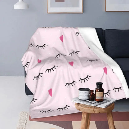 Eyelash Blankets Cartoon Beauty Glam Closed Eyes Flannel Throw Blanket Airplane Travel Decoration Soft Warm Lash Bedspread
