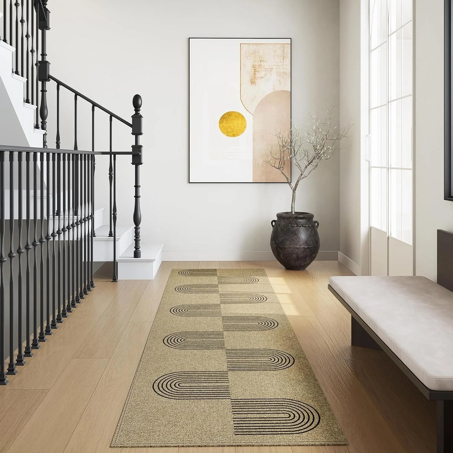 Runner Rug Non-slip Waterproof Dirt-resistant Floor Mat Brown Imitation Texture Line Corridor Carpet Long Size Home Decor Mats