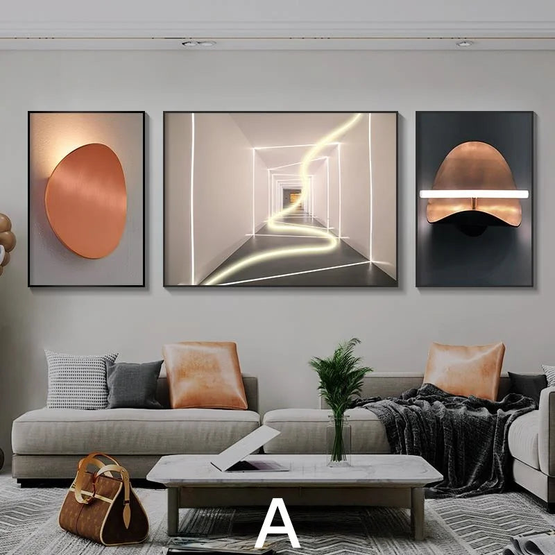 Living Room Decoration Painting LED Lighting Mural Painting Character Triptych Hanging Painting Bedroom Sofa Background Wall