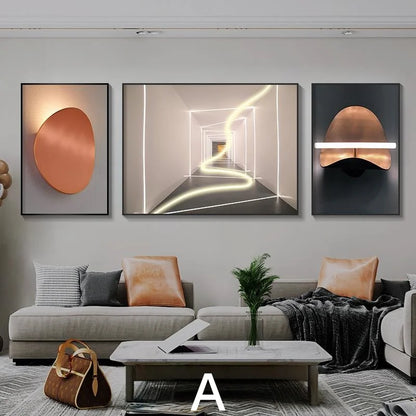 Living Room Decoration Painting LED Lighting Mural Painting Character Triptych Hanging Painting Bedroom Sofa Background Wall