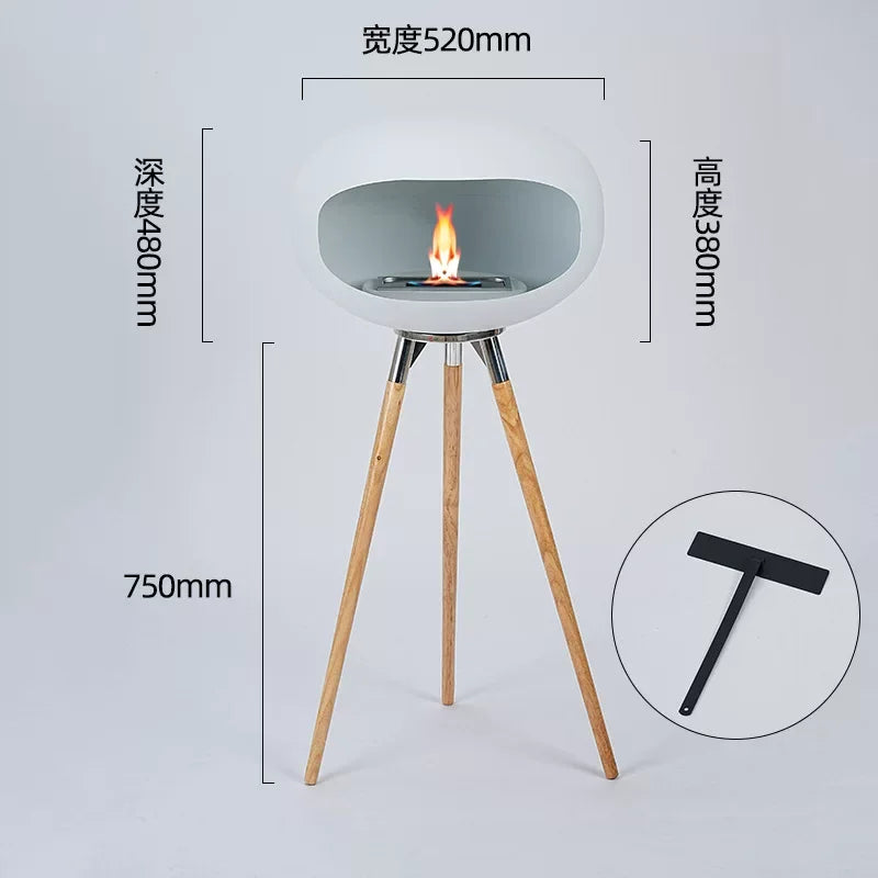Freestanding Bioethanol Fireplace - Oval Sphere Design Smokeless Real Flame Ethanol Fire Pit for Indoor Outdoor Decor