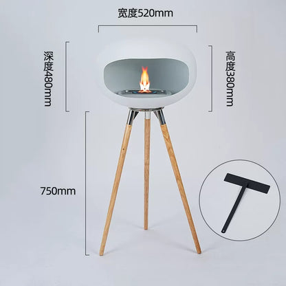 Freestanding Bioethanol Fireplace - Oval Sphere Design Smokeless Real Flame Ethanol Fire Pit for Indoor Outdoor Decor
