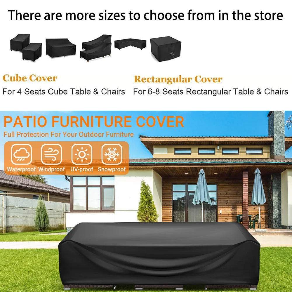 Outdoor Furniture Cover, Dust-proof, Waterproof and UV-proof Cover, Courtyard Garden Sunshade Protection Cover  Multi-size