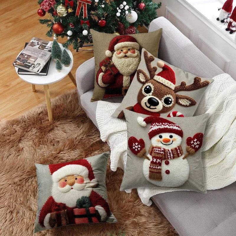 Christmas Pillowcase Grey Red Cartoon Santa Snowman Elk Sofa Cushion Cover Home Bed Car Decor Merry Christmas 45cm X 45cm