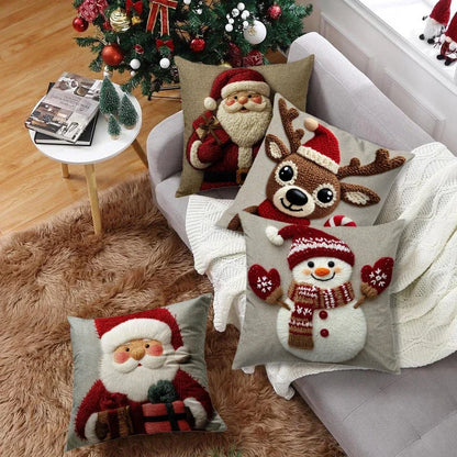 Christmas Pillowcase Grey Red Cartoon Santa Snowman Elk Sofa Cushion Cover Home Bed Car Decor Merry Christmas 45cm X 45cm