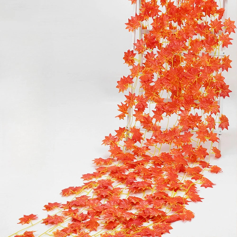 12pcs Artificial Maple Garland Hanging Vines Ivy Autumn Decor Thanksgiving Home Wedding Party Garden Fireplace Christmas Decor