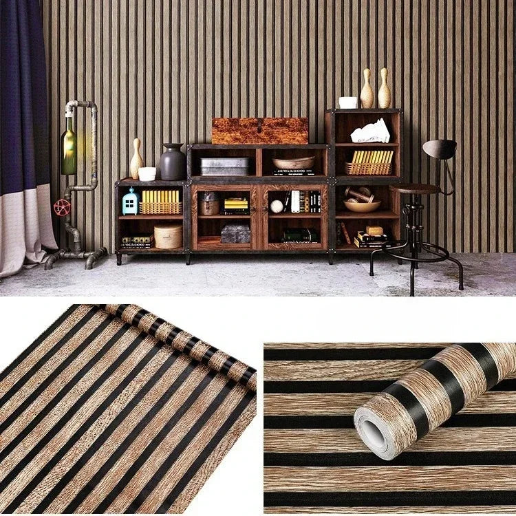 Self Adhesive Wall Paneling Peel and Stick 3D Wallpaper Waterproof Bedroom Feature Wall Decor Faux Wood Slat Design