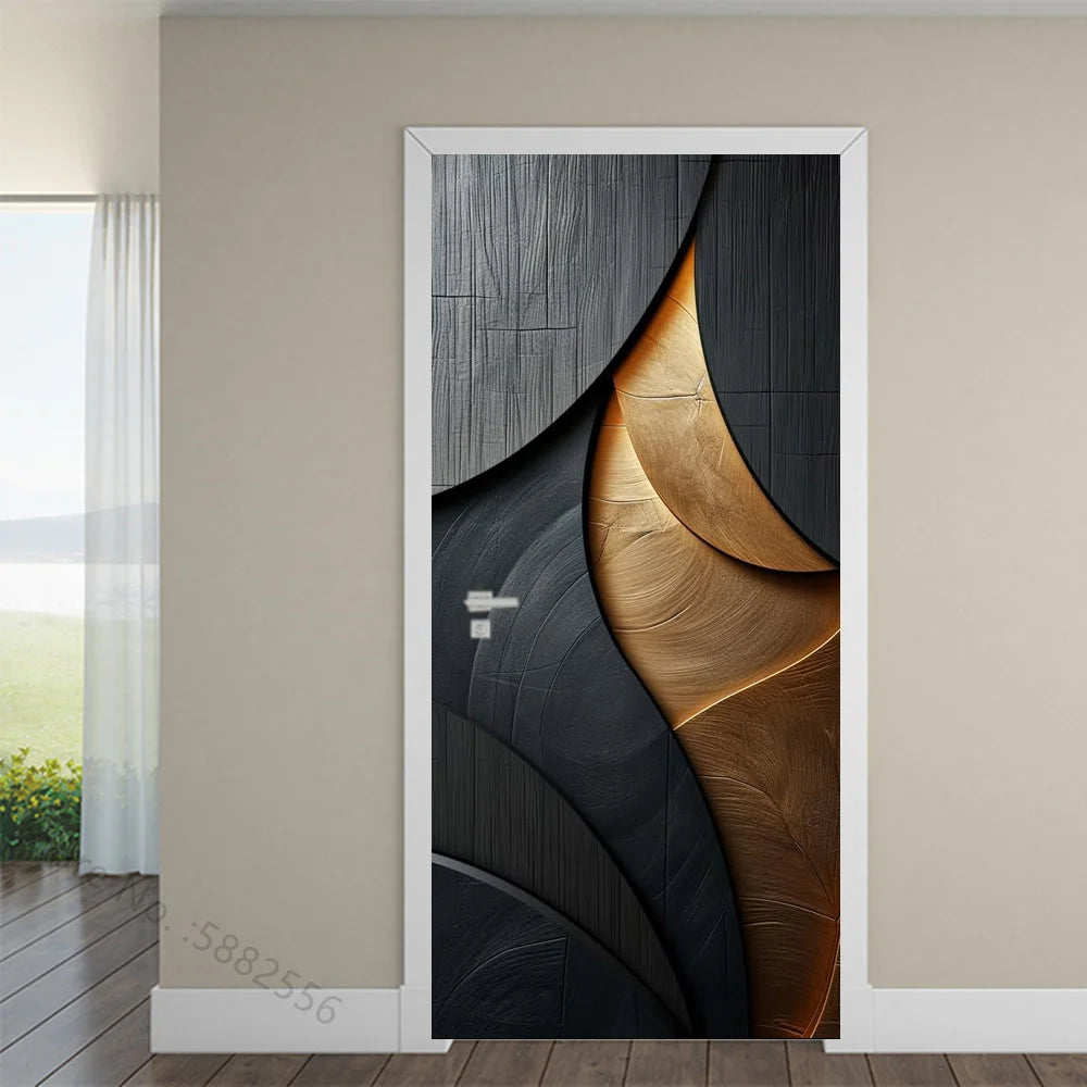 Black Art Mural Wood Texture Flower Star Waterproof Self-Adhesive Wallpaper Stickers for Door Bedroom Living Room Cabinets Decor