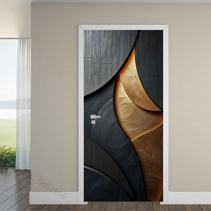 Black Art Mural Wood Texture Flower Star Waterproof Self-Adhesive Wallpaper Stickers for Door Bedroom Living Room Cabinets Decor
