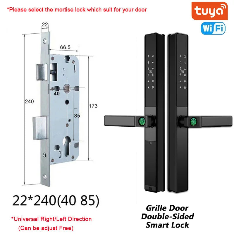 Double-Side Waterproof  Smart Door Lock Fingerprint Password Card Tuya App Bridge-Cut For Outdoor Pull Push Sliding Grille Door