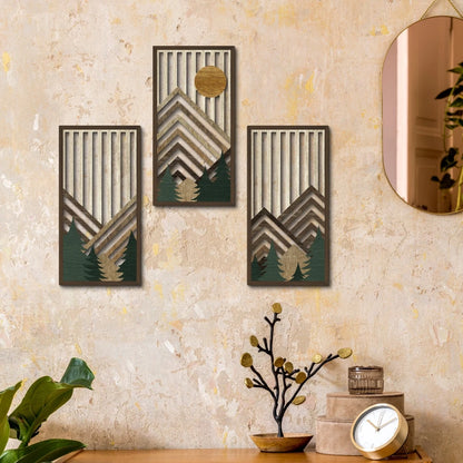 3pcs 2D Flat Retro Wood Art Wall Decoration Pine Sun Elements Home style Living Room Bedroom Office Large mural Easy To Install